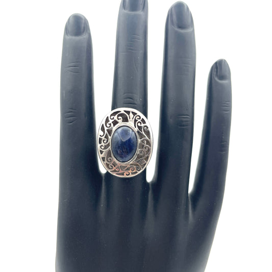 Sterling Silver Ring with Blue Stone - Size 7.5