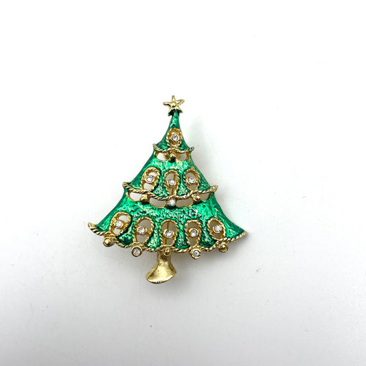 Vintage Shiny Green Christmas Tree Pin