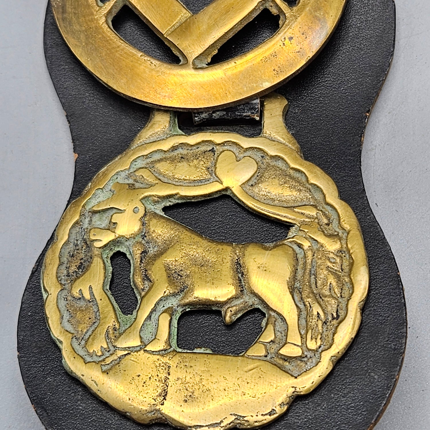 LOT 6 Vintage Brass Horse Medallion & Leather Harness Bridle
