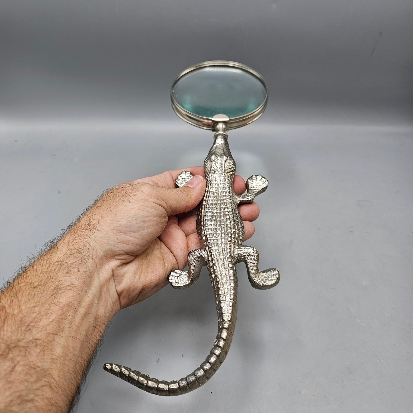 Nickel Finish Magnifying Glass with Lizard Shaped Handle