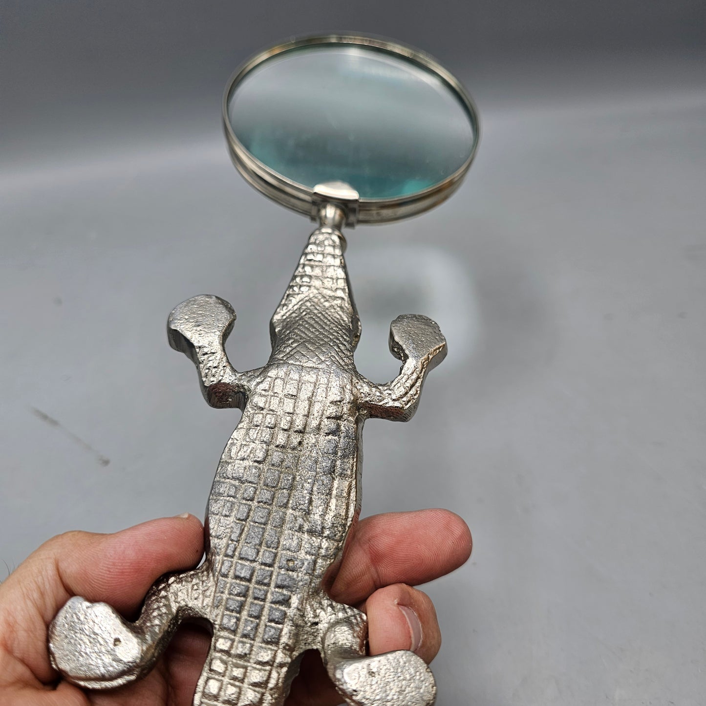 Nickel Finish Magnifying Glass with Lizard Shaped Handle