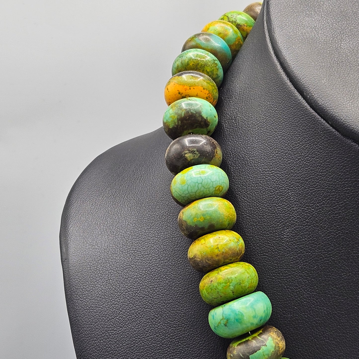 Vintage Green Stone Disc Necklace with Unique Clasp