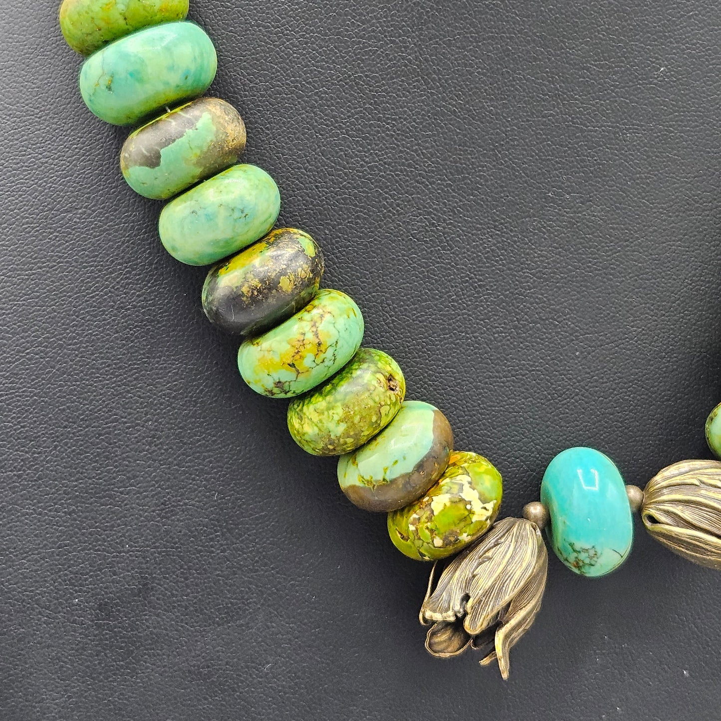 Vintage Green Stone Disc Necklace with Unique Clasp