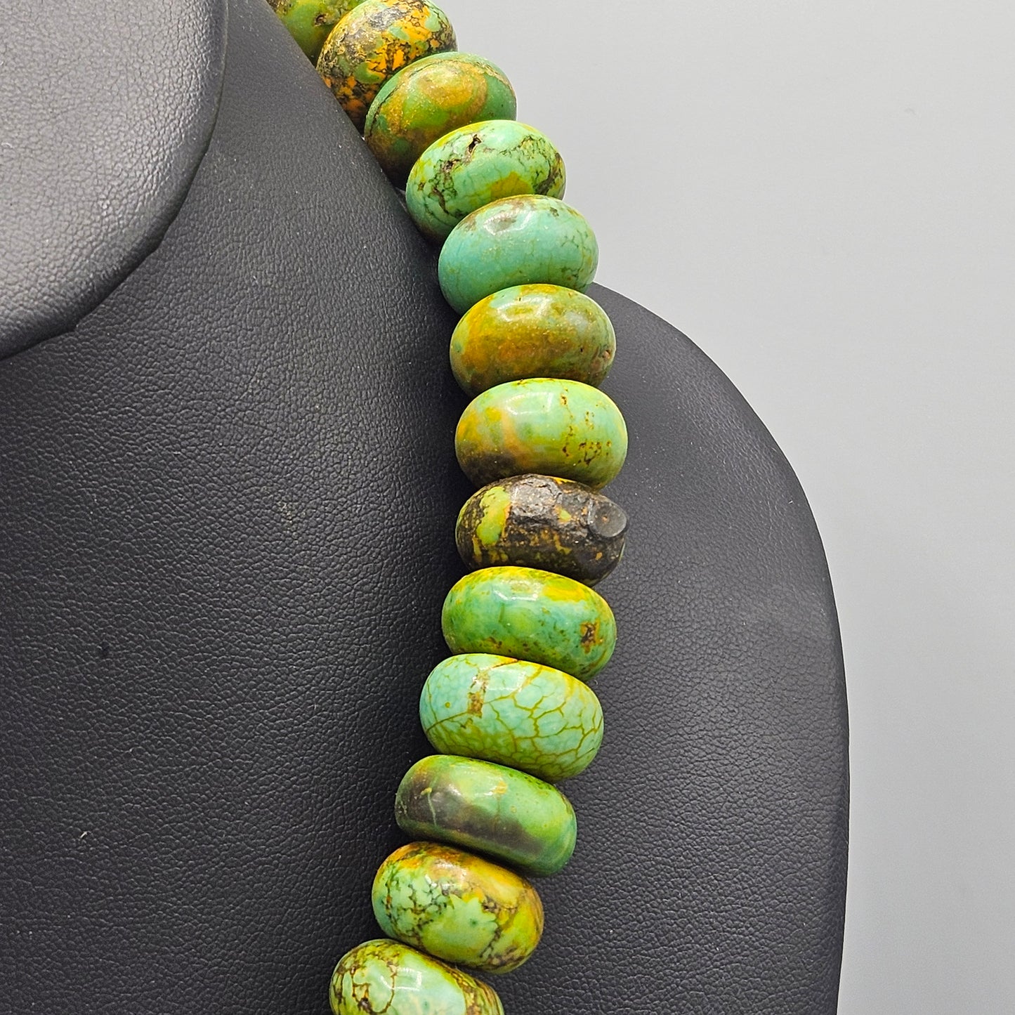 Vintage Green Stone Disc Necklace with Unique Clasp