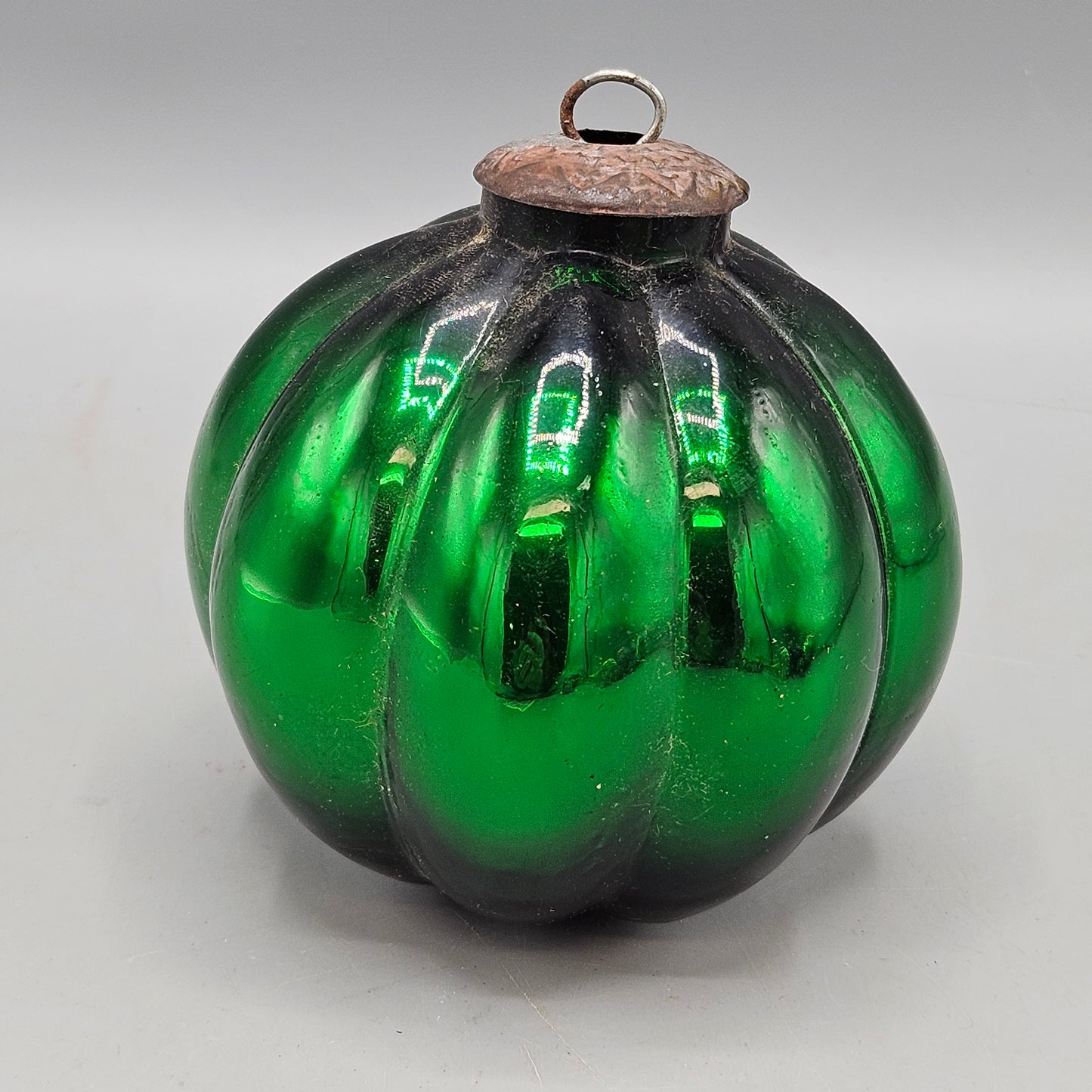 4 Pcs Original Vintage Green & Silver Glass Christmas Kugel / Ornament  Germany