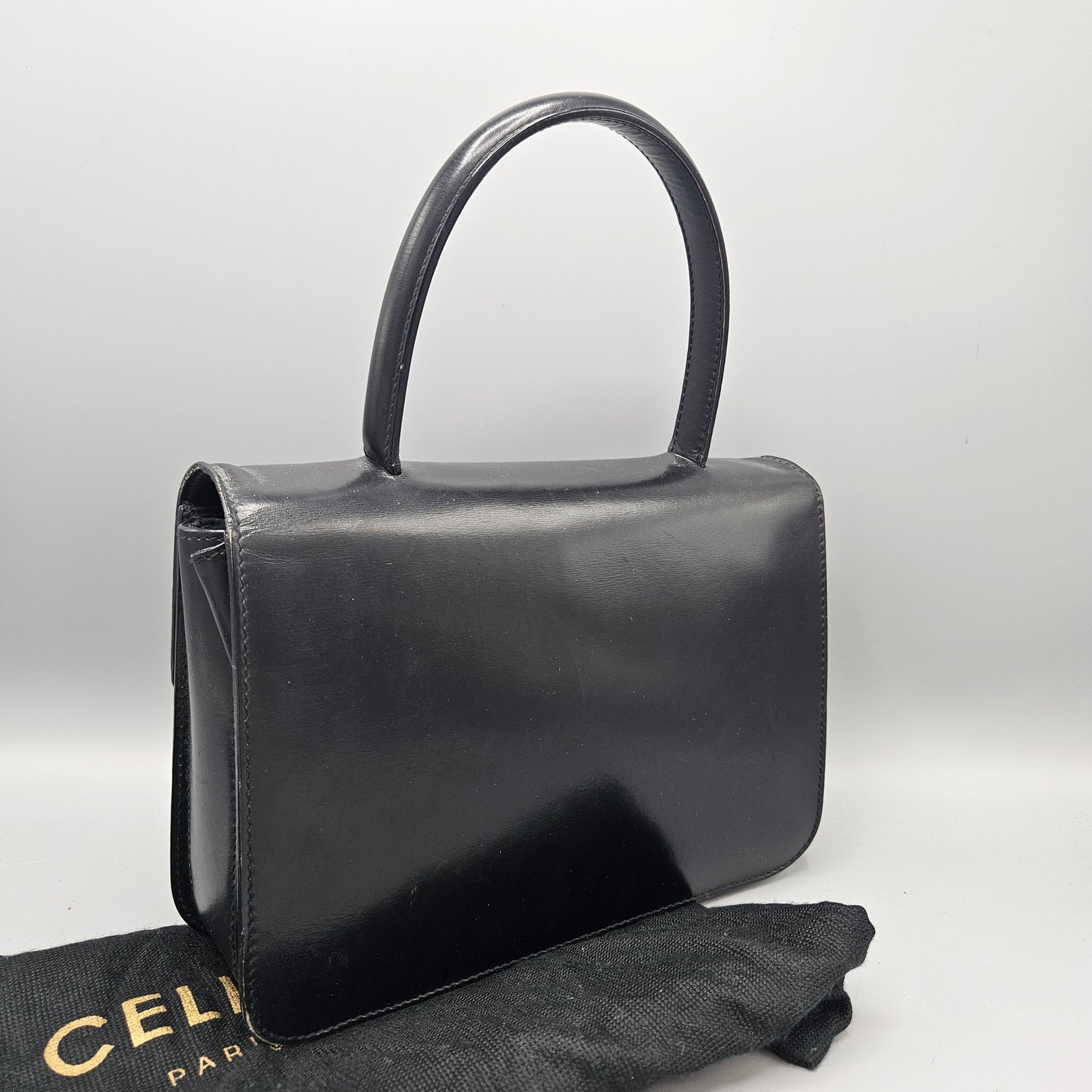 Celine Leather Vintage 2 Ways Shoulder Hand Bag Purse Women