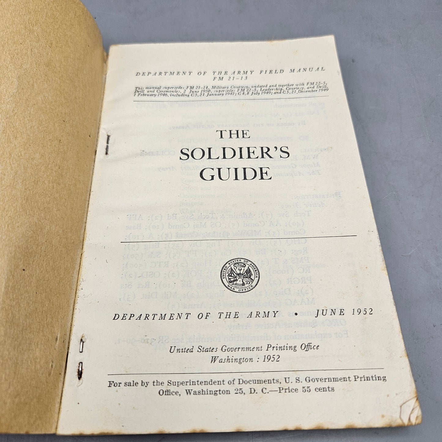 Book: Vintage1952 Army Field Book, The Soldiers Guide , FM 21-13