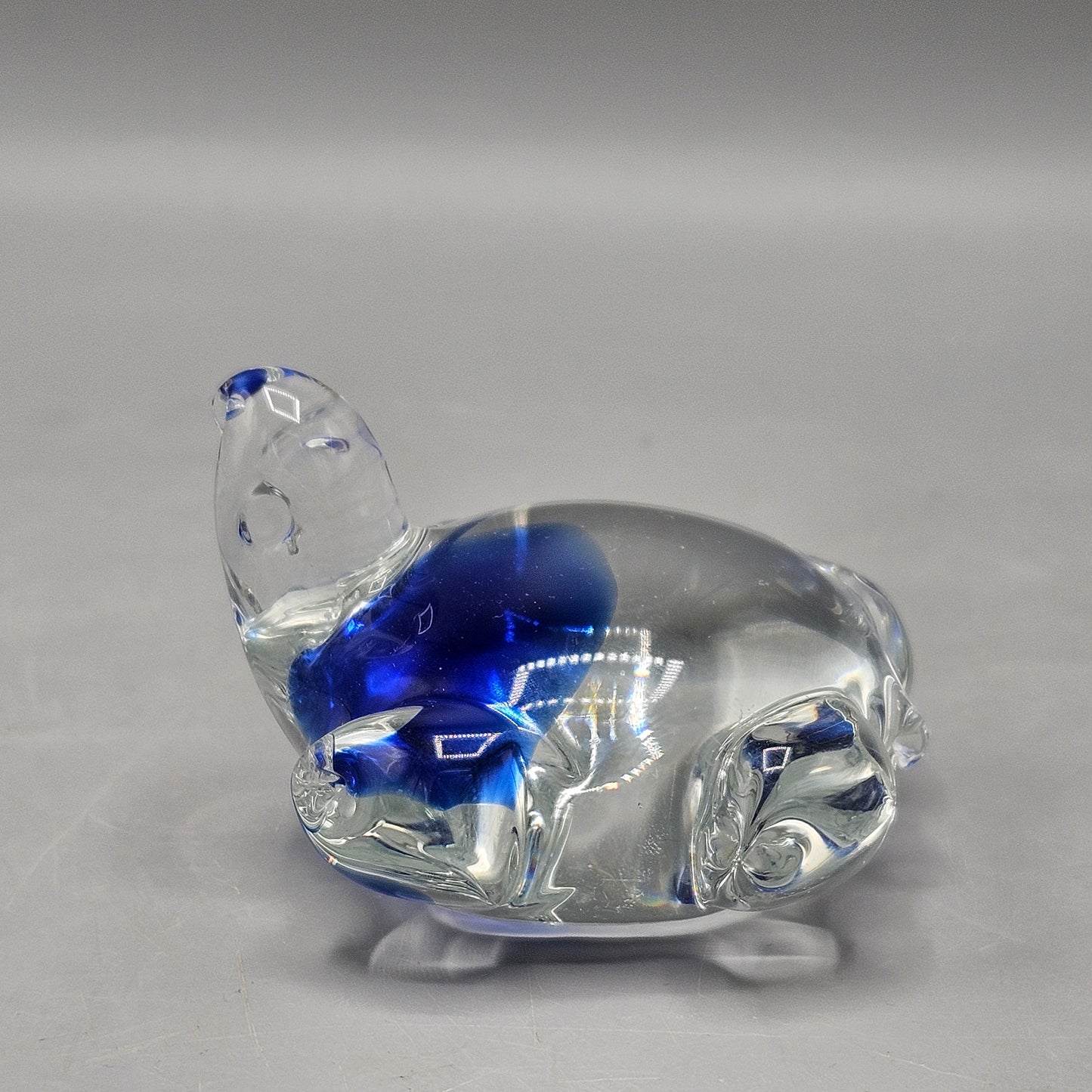 Vintage Cobalt Blue & Clear Glass Turtle Paperweight