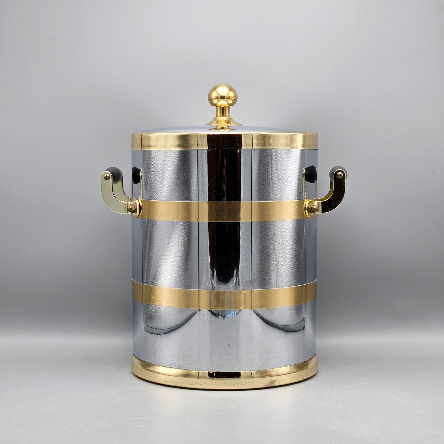 Vintage MCM Metal Gold and Silver Ice Bucket with Lid by Kraftware NYC