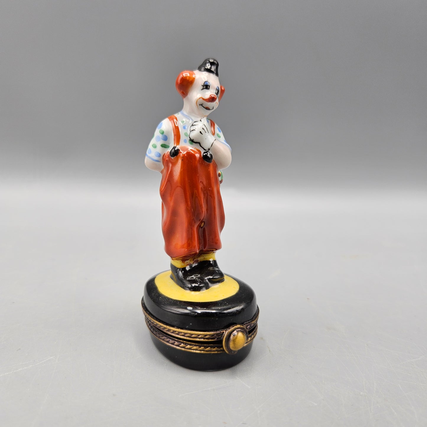 Vintage Limoges Clown Holding Flowers Trinket Box