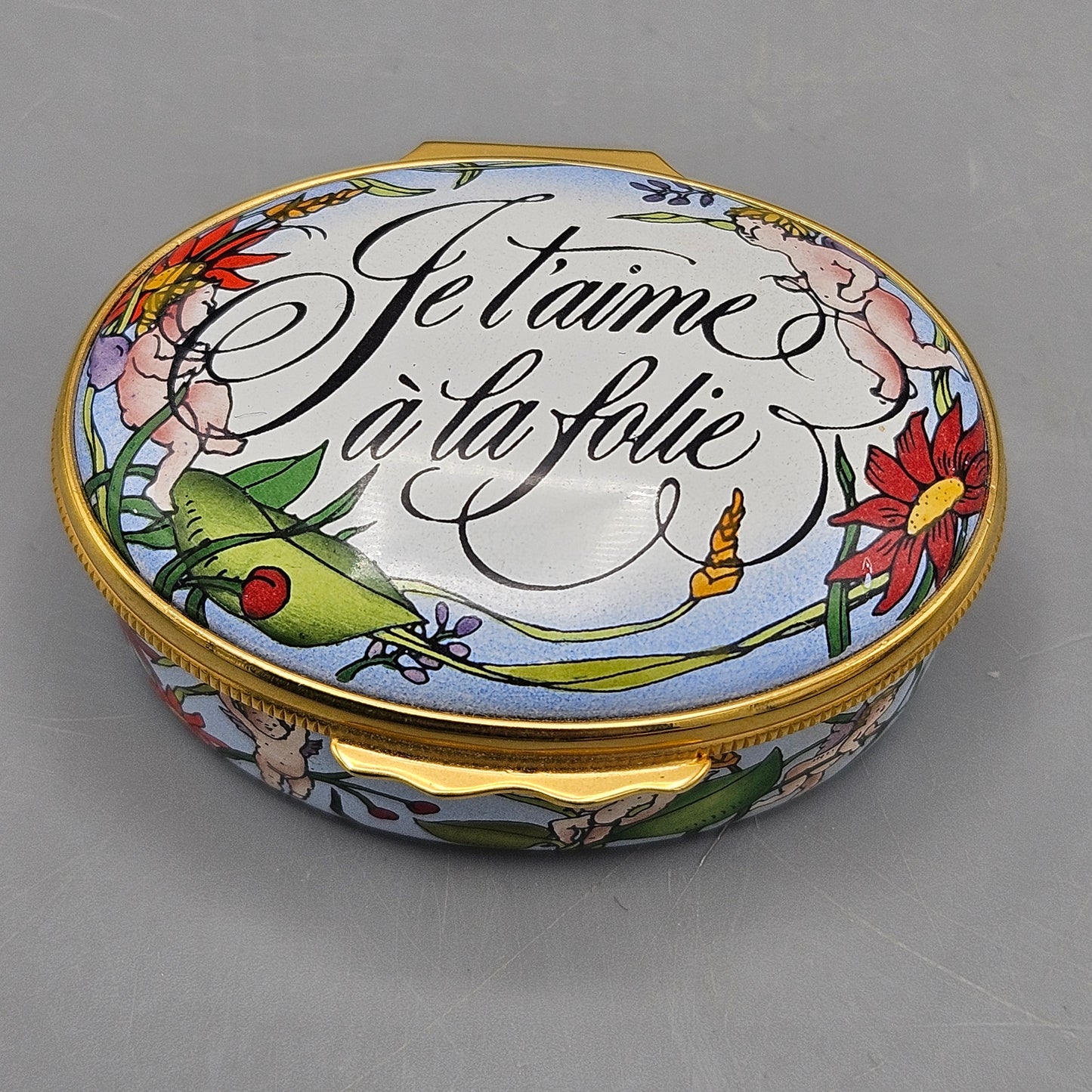 Vintage Halcyon Days Je t'aime a la Folie Trinket Box