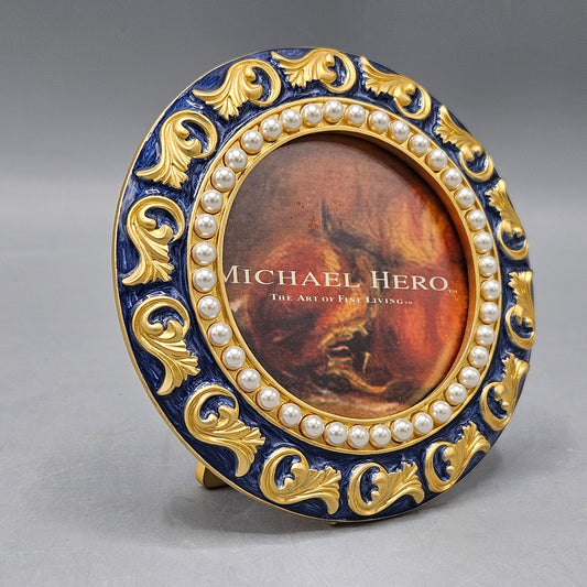 Beautiful Michael Hero Blue Pearl & Gold Round Frame