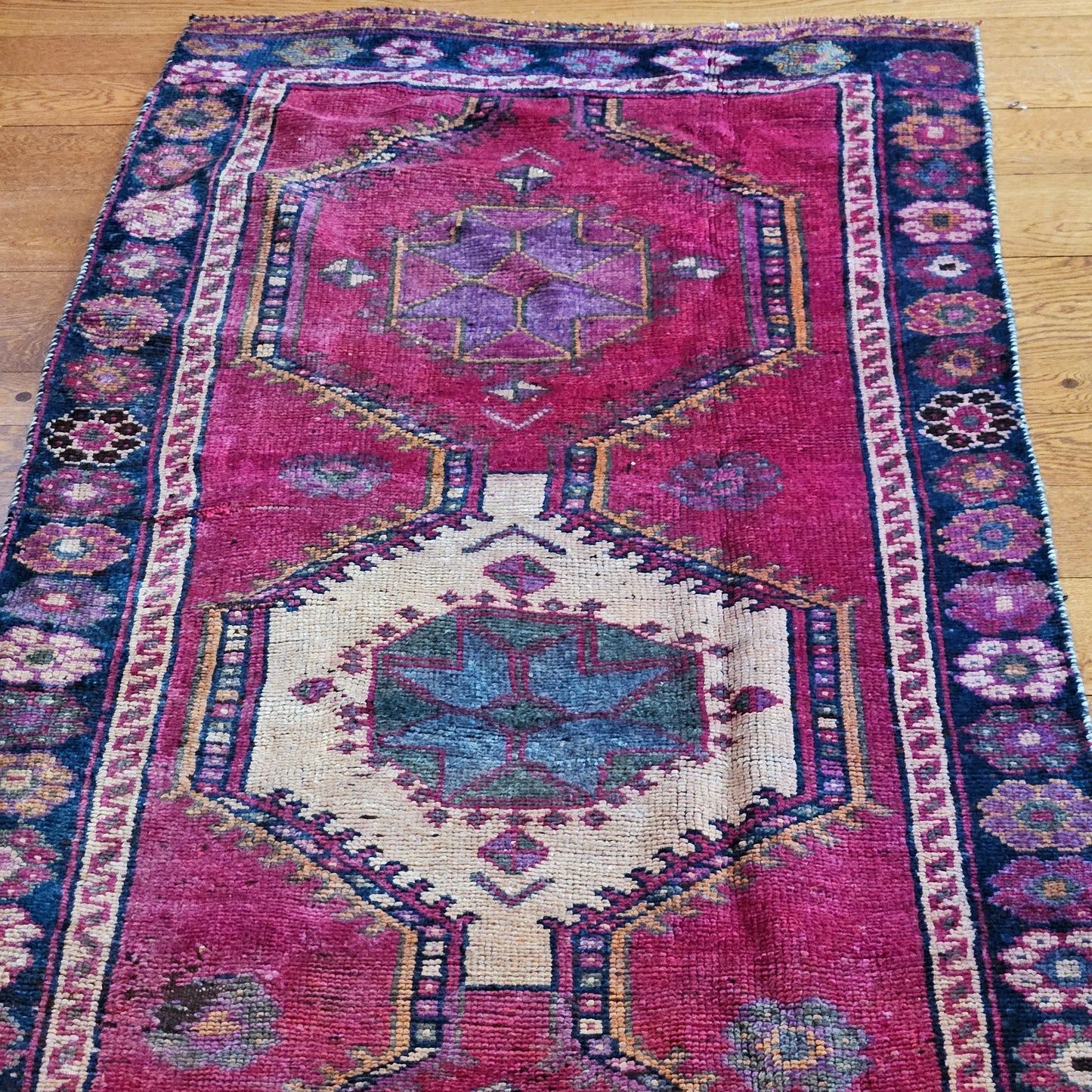 Vintage Hand Knotted Wool Carpet 3' 8" x 11' 2"