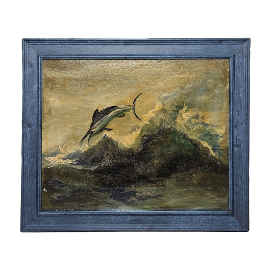 Large Painting of Marlin Jumping in Ocean