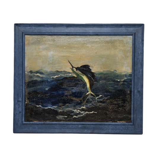 Large Painting of Marlin Jumping in Ocean