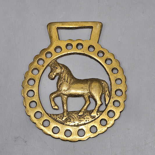 Vintage Brass Horse Medallion with Horse