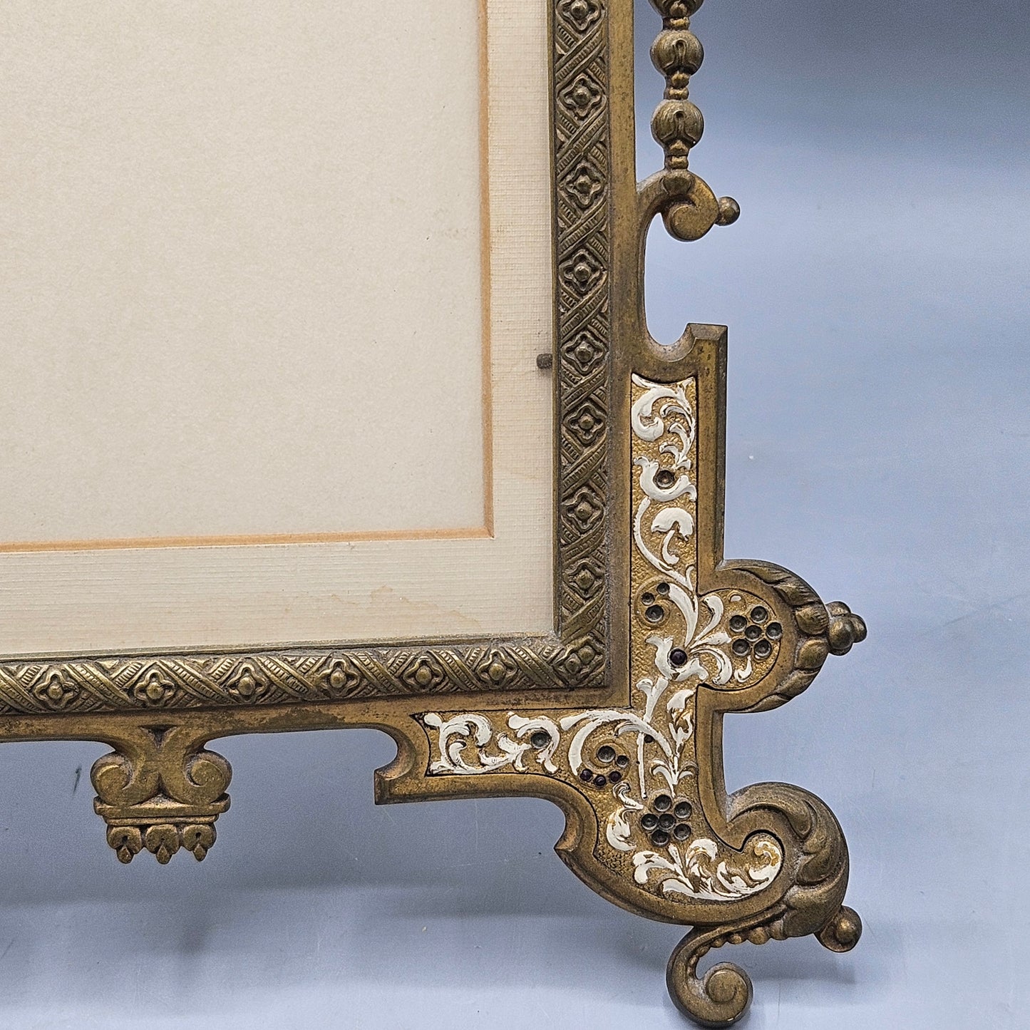 Amazing Gilt Metal & Enamel Easel Back Frame with Putti Face