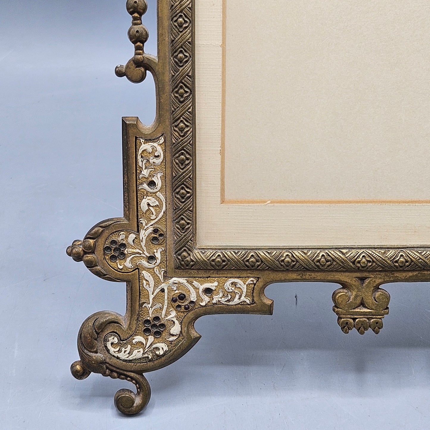 Amazing Gilt Metal & Enamel Easel Back Frame with Putti Face