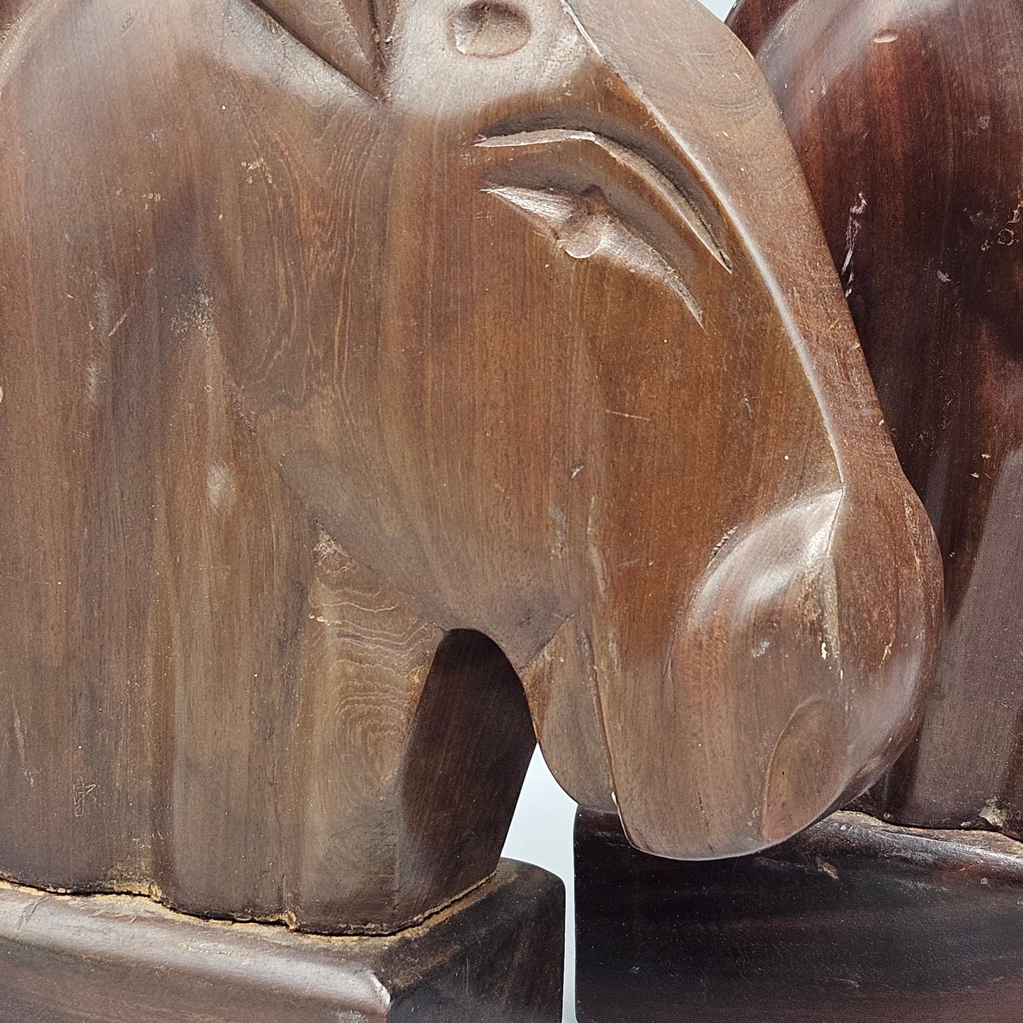 Vintage Pair of Horse Head Carved Wooden Bookends Made in Haiti