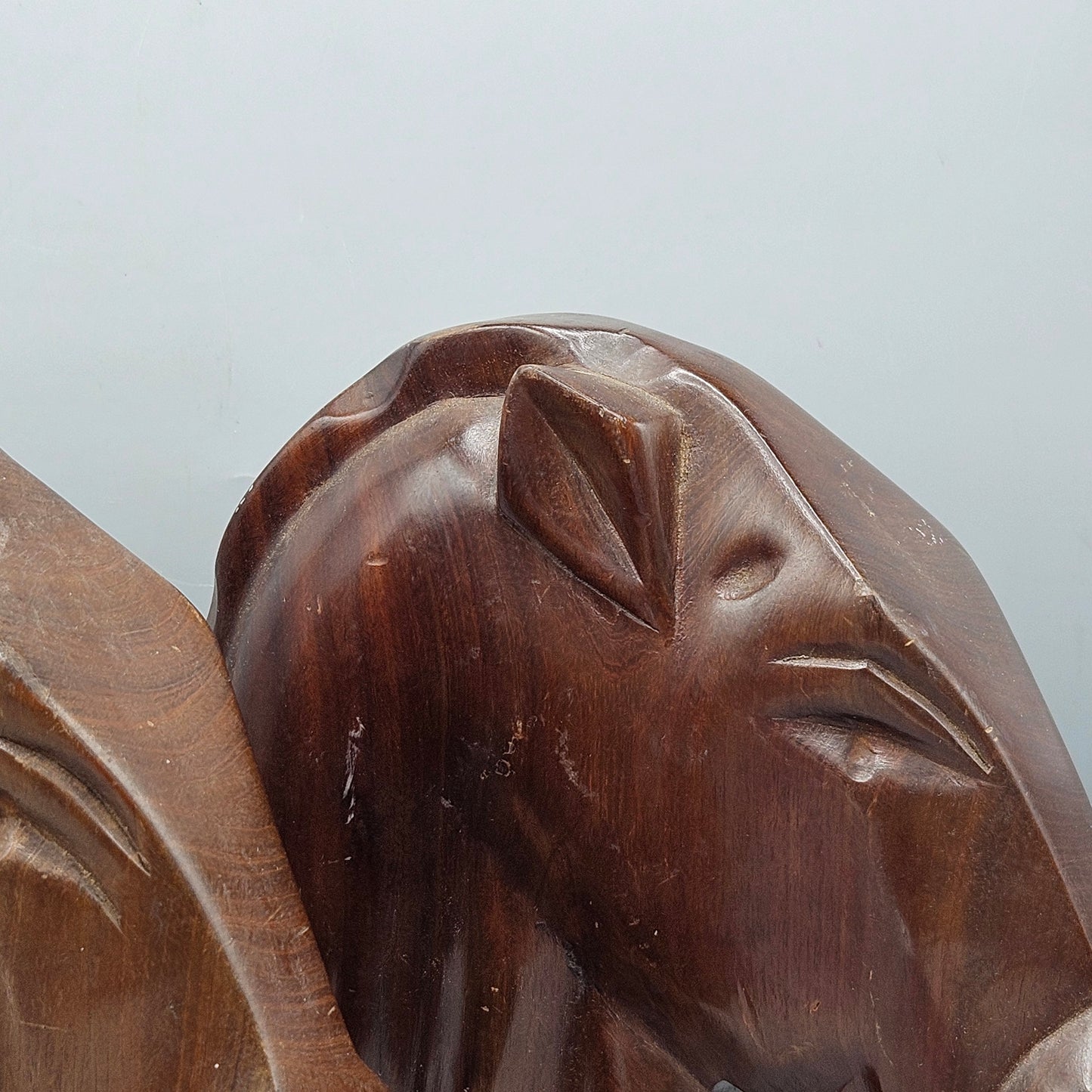 Vintage Pair of Horse Head Carved Wooden Bookends Made in Haiti