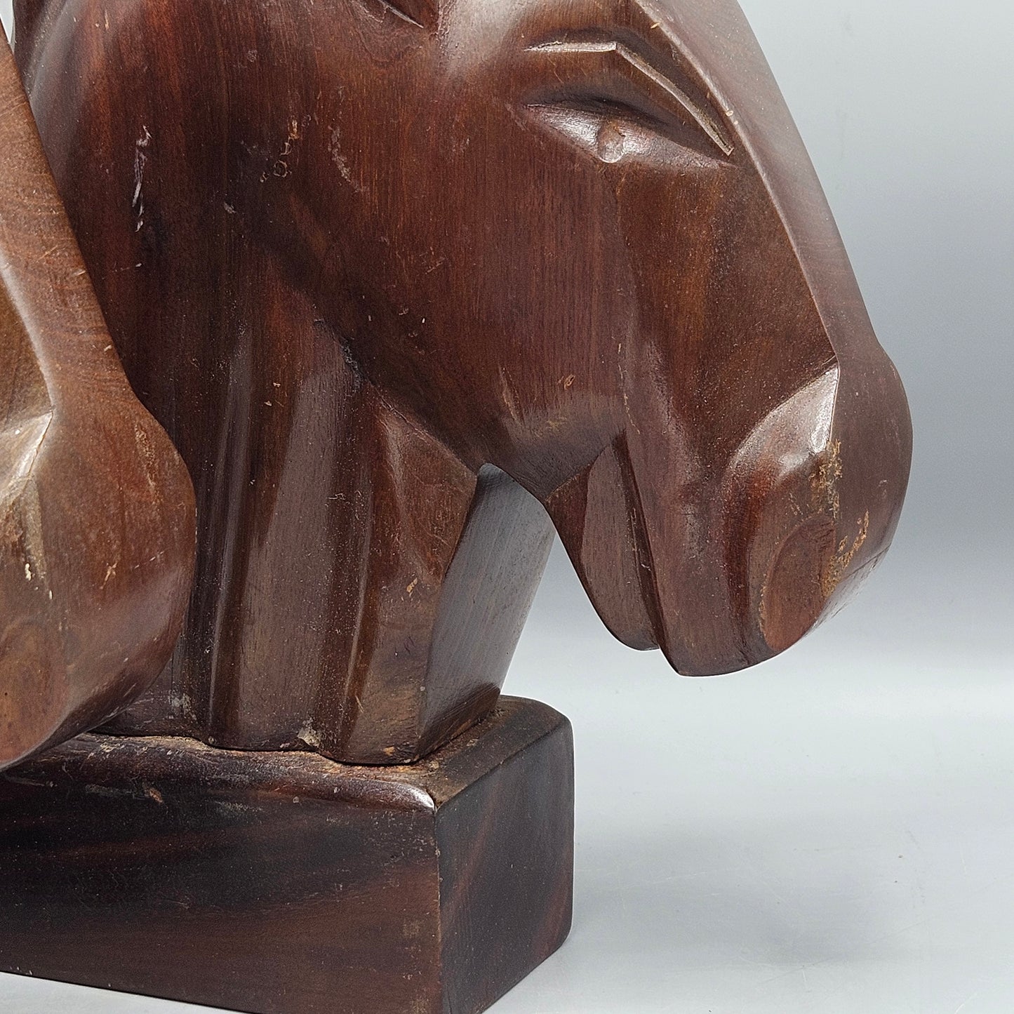 Vintage Pair of Horse Head Carved Wooden Bookends Made in Haiti