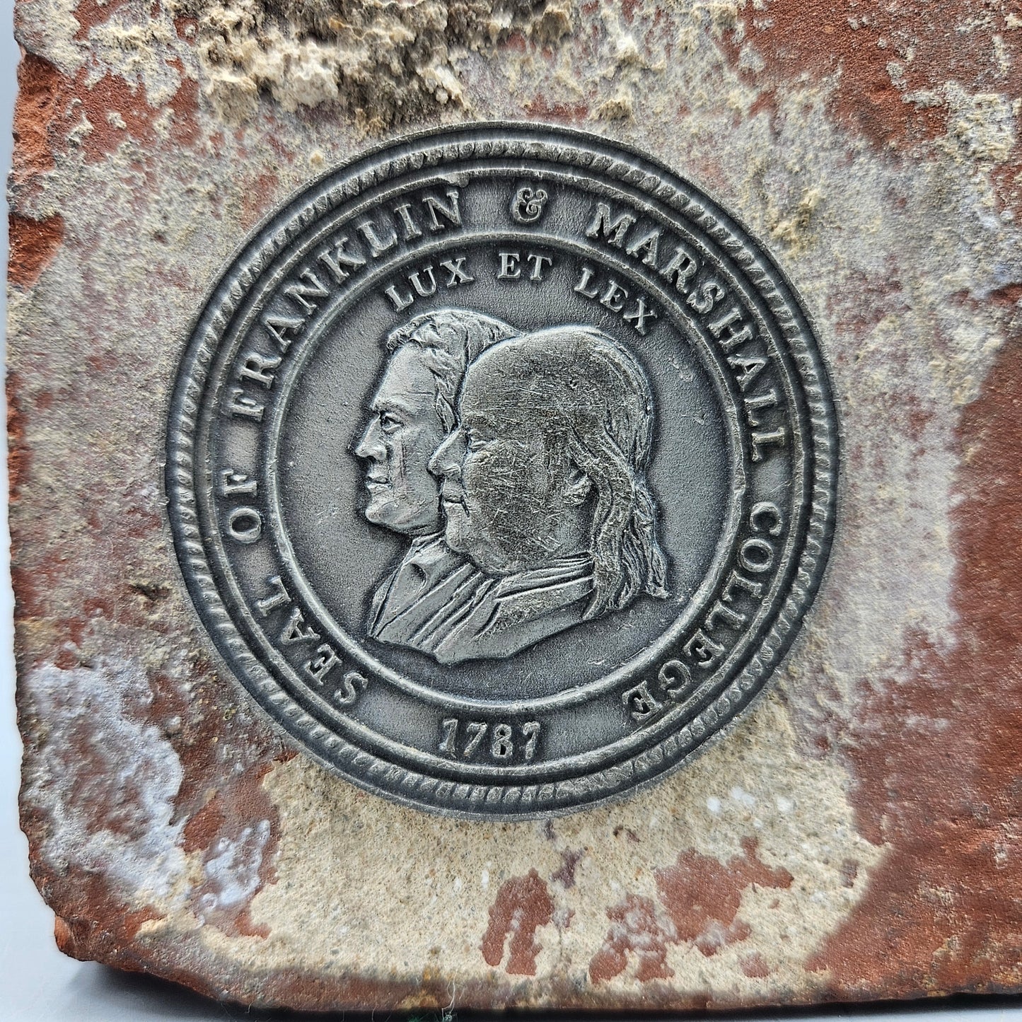 Vintage Franklin & Marshall College Medallion Coin Embedded In Real Brick
