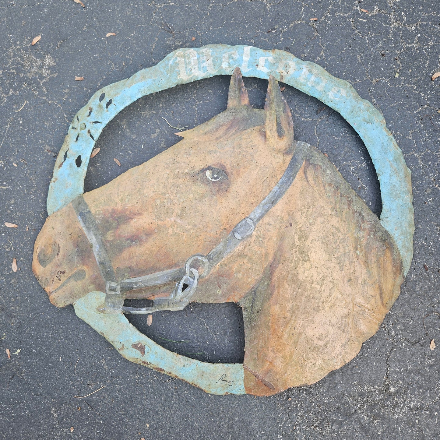 Vintage Tin Metal 'Welcome' Horse Sign