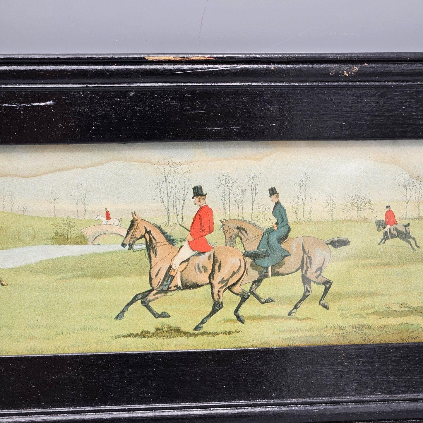 Awesome Harrington Bird Vintage Fox Hunting Scene in Black Frame