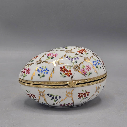 Vintage Herend Style Lidded Porcelain Egg Trinket Box