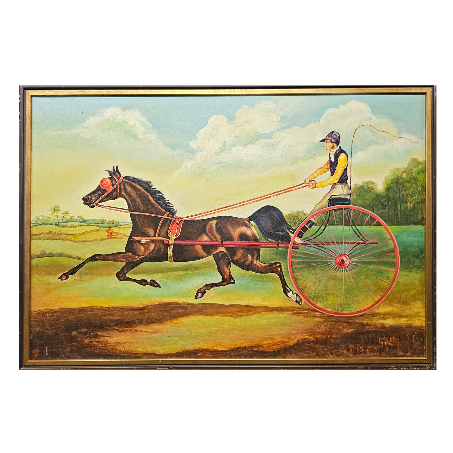 Original Painting of Horse and Jockey with Sulky Harness Racing
