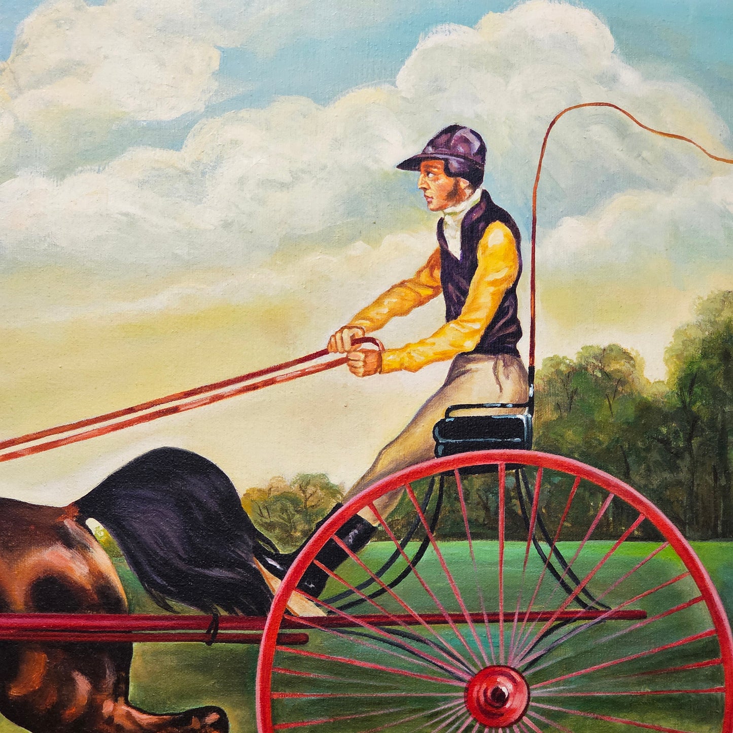 Original Painting of Horse and Jockey with Sulky Harness Racing