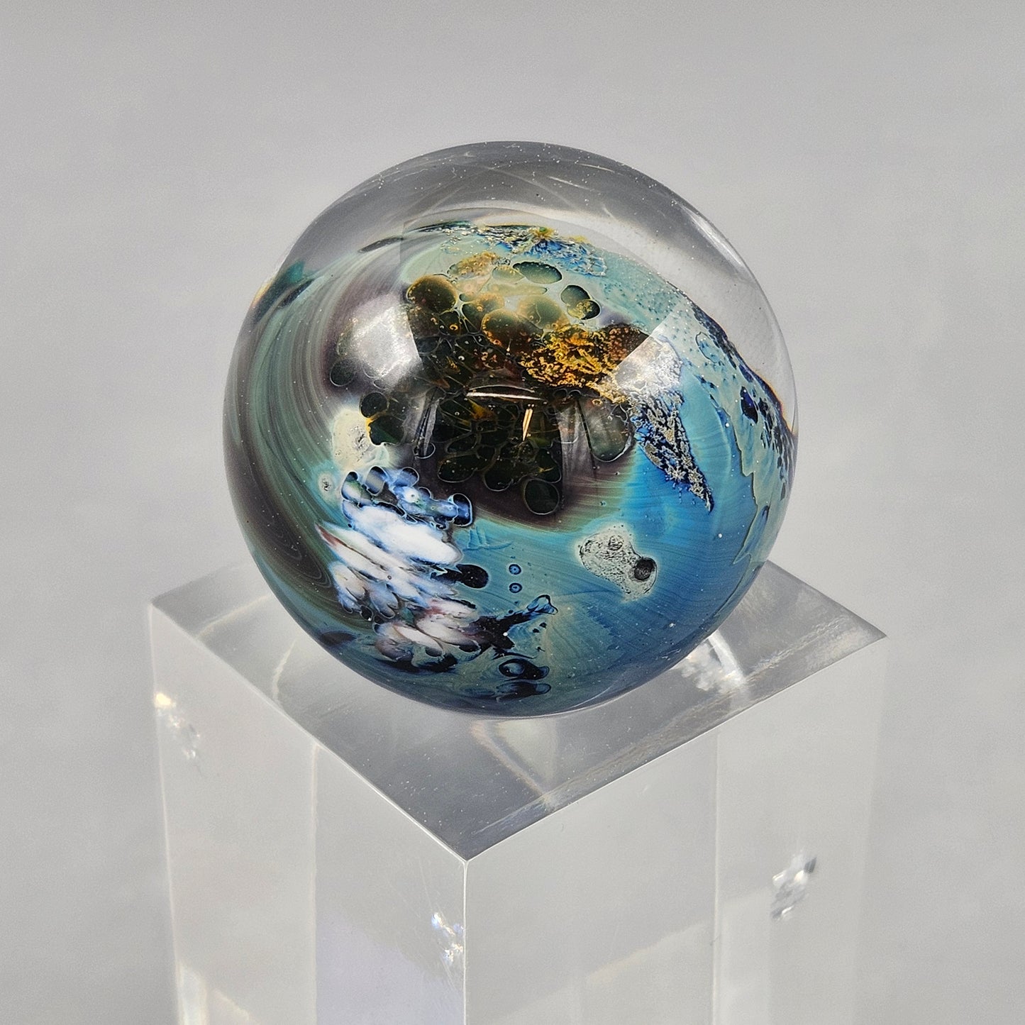 Vintage Josh Simpson Glass Planetary Marble with Stand