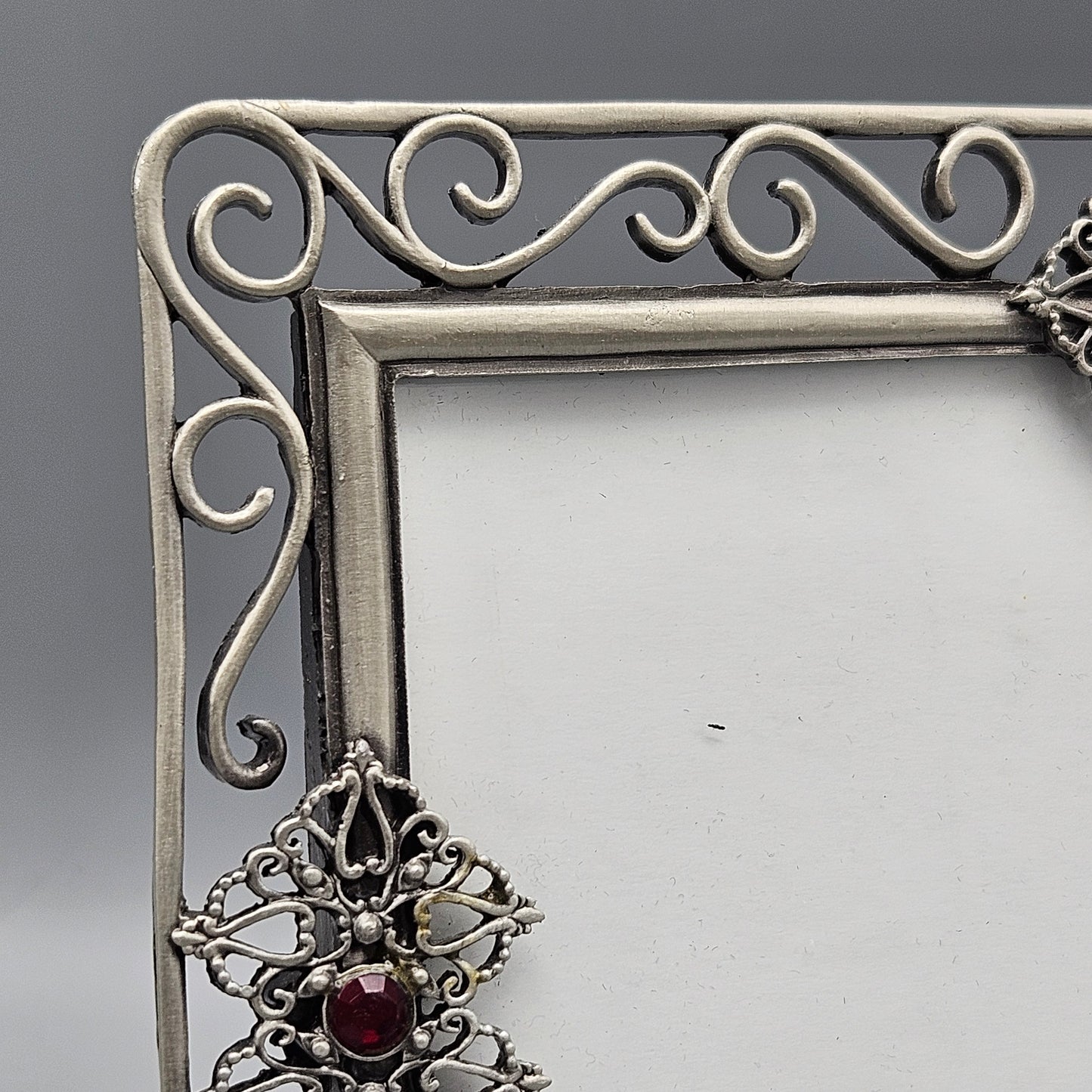 Victorian Style Metal Picture Frame with Red Jewels ~ 4 x 6