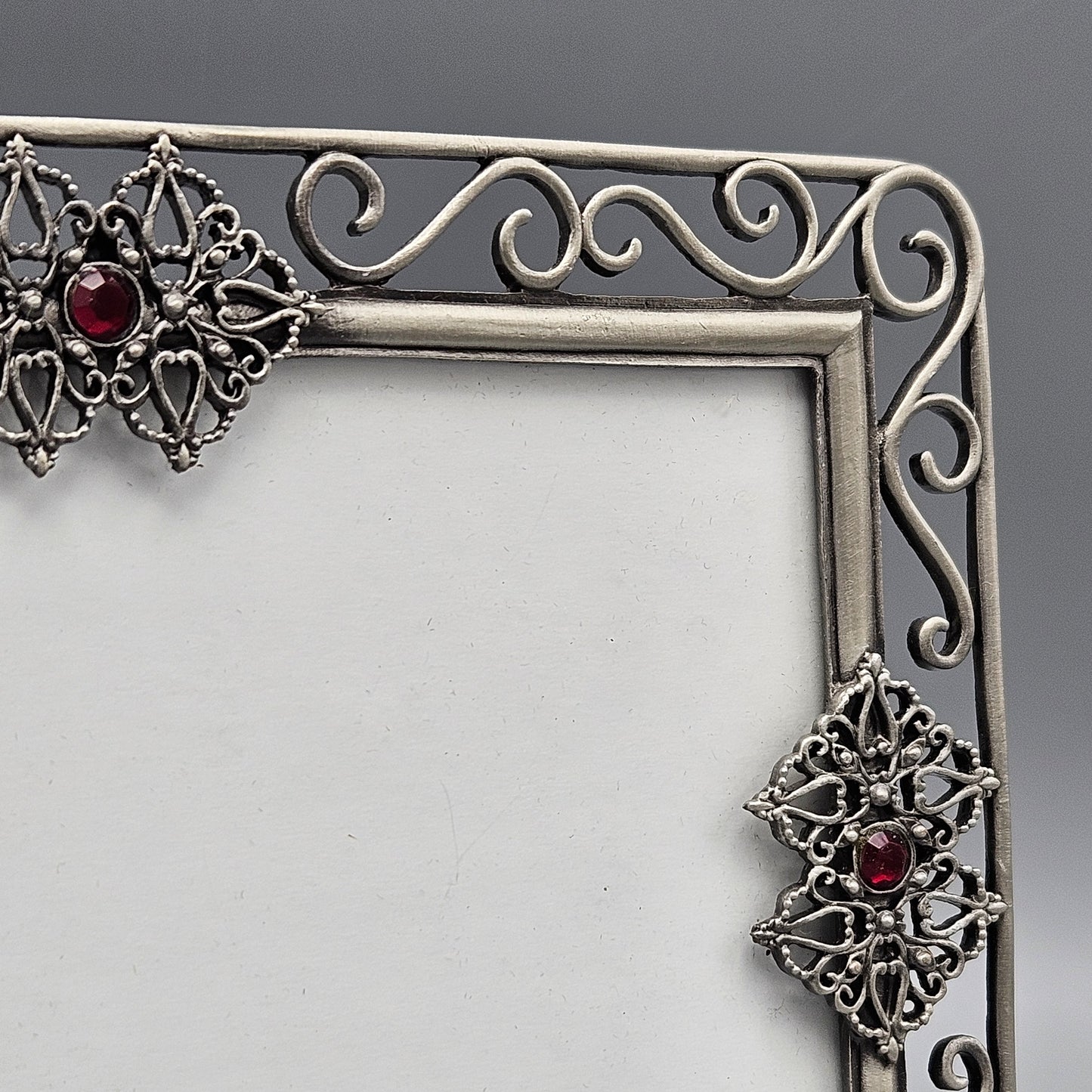 Victorian Style Metal Picture Frame with Red Jewels ~ 4 x 6