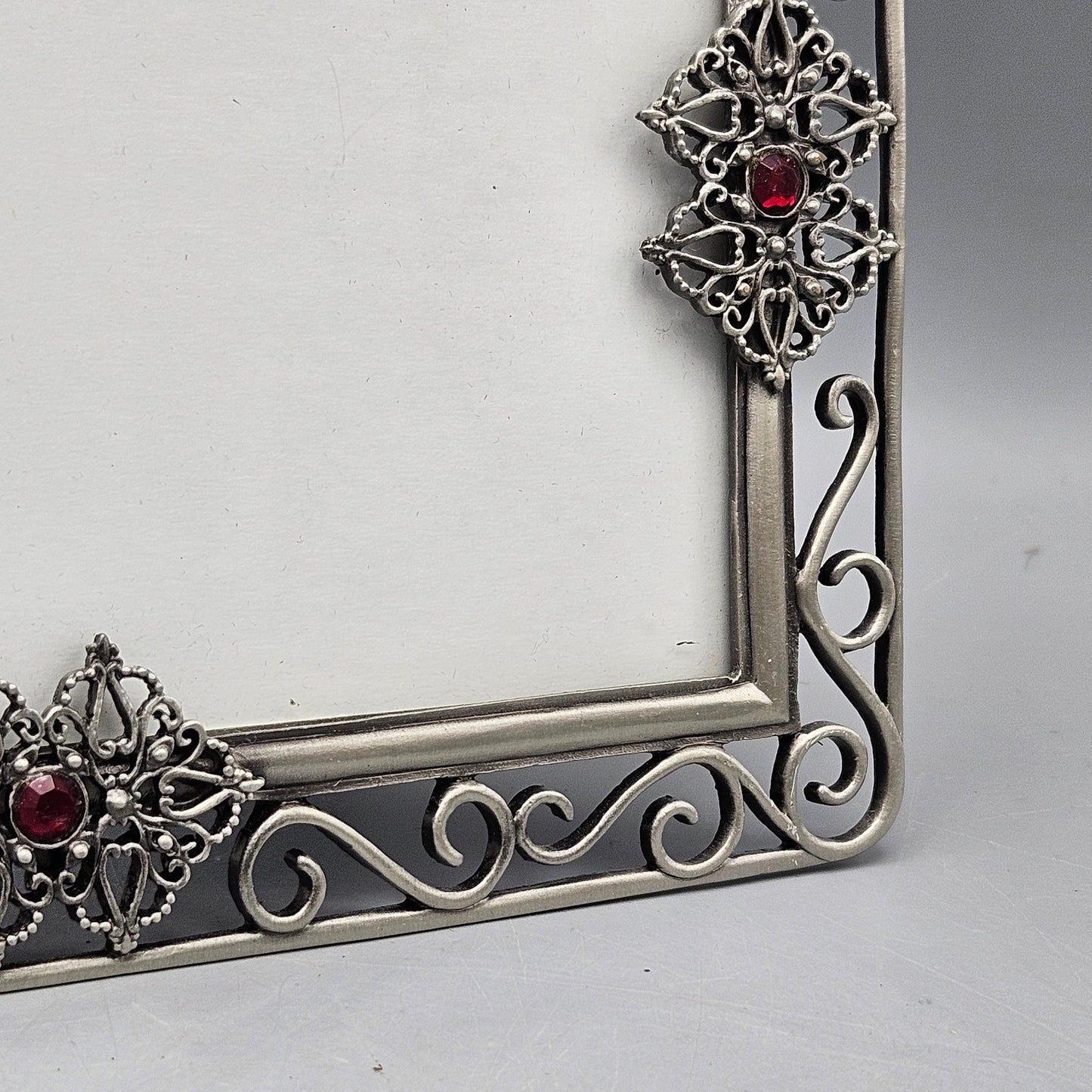 Victorian Style Metal Picture Frame with Red Jewels ~ 4 x 6