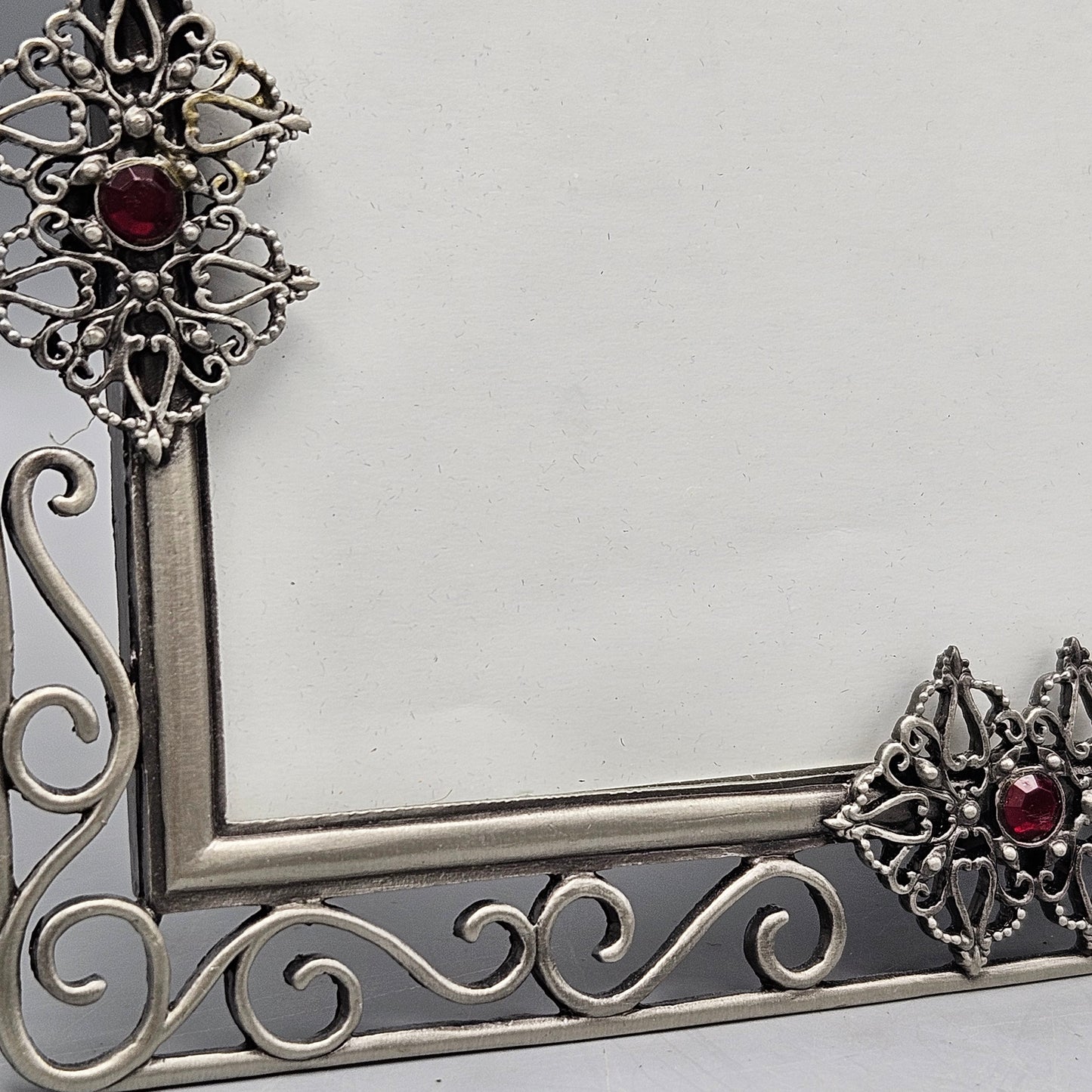 Victorian Style Metal Picture Frame with Red Jewels ~ 4 x 6