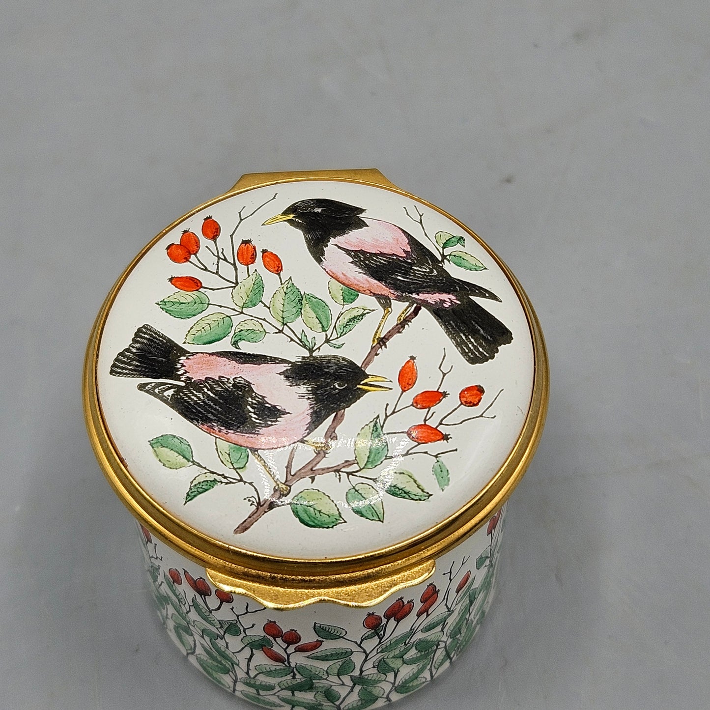 Vintage Halcyon Days Enamels Trinket Box with Two Birds