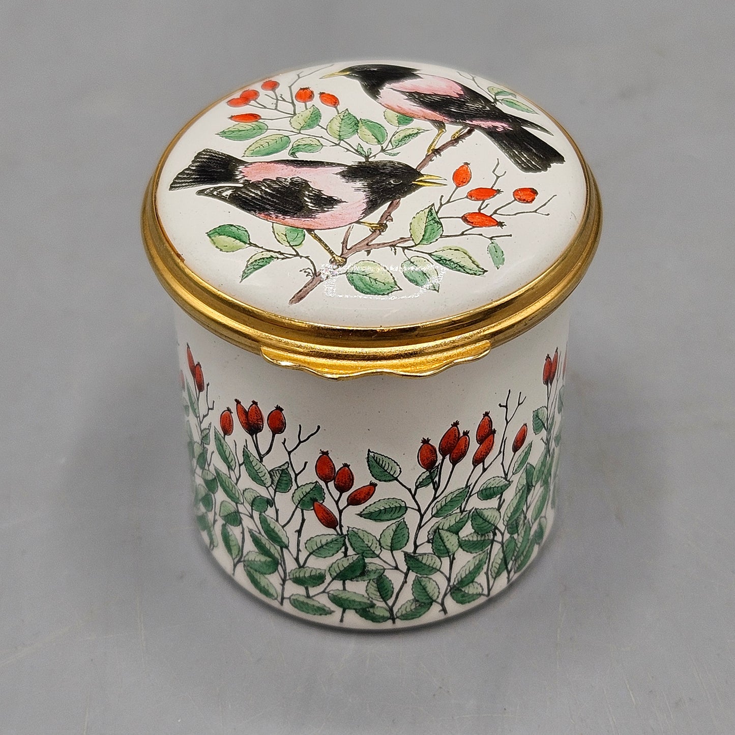 Vintage Halcyon Days Enamels Trinket Box with Two Birds