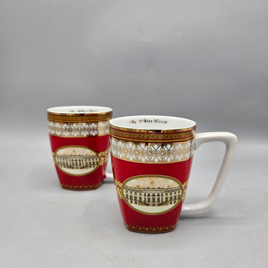 Pair of White House Historical Association Red Gold and White Mugs