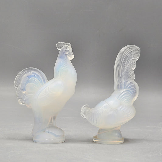 Pair of Sabino Opalescent Glass Roosters