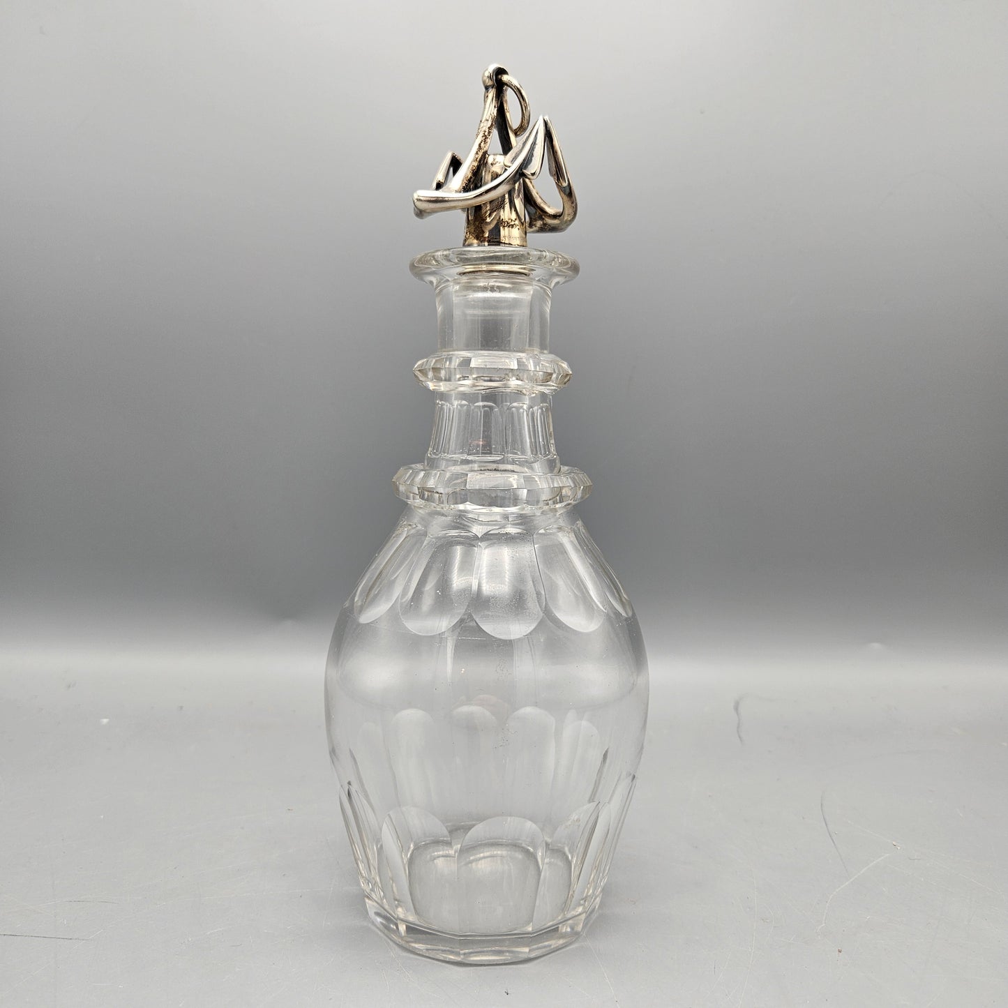 Vintage Crystal Decanter with Sterling Silver Ships Anchor Stopper