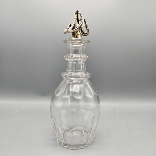 Vintage Crystal Decanter with Sterling Silver Ships Anchor Stopper