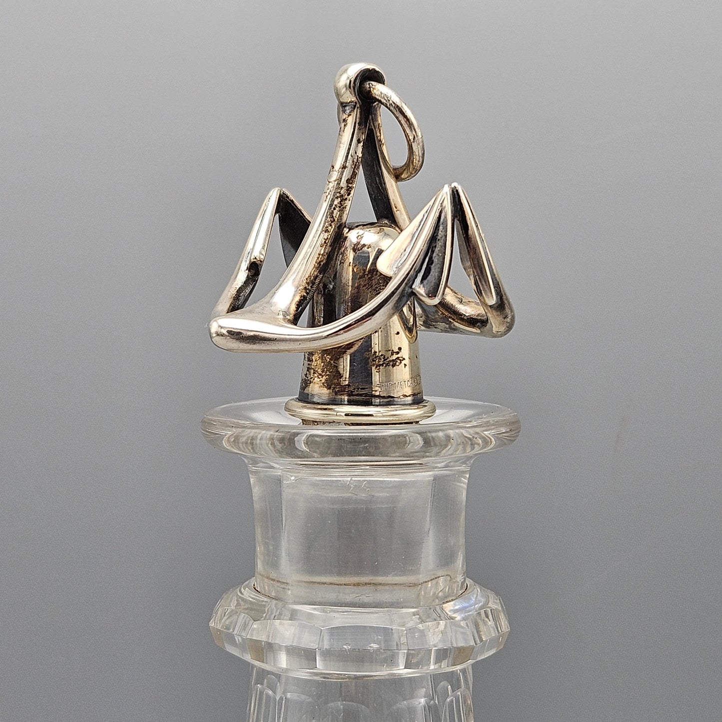 Vintage Crystal Decanter with Sterling Silver Ships Anchor Stopper