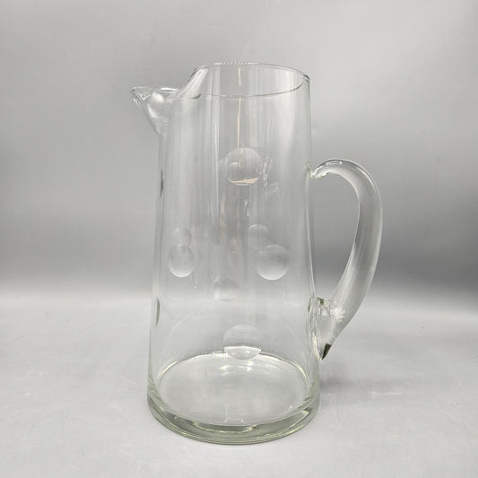 Vintage Clear Glass Water Beverage Pitcher with Polka Dots