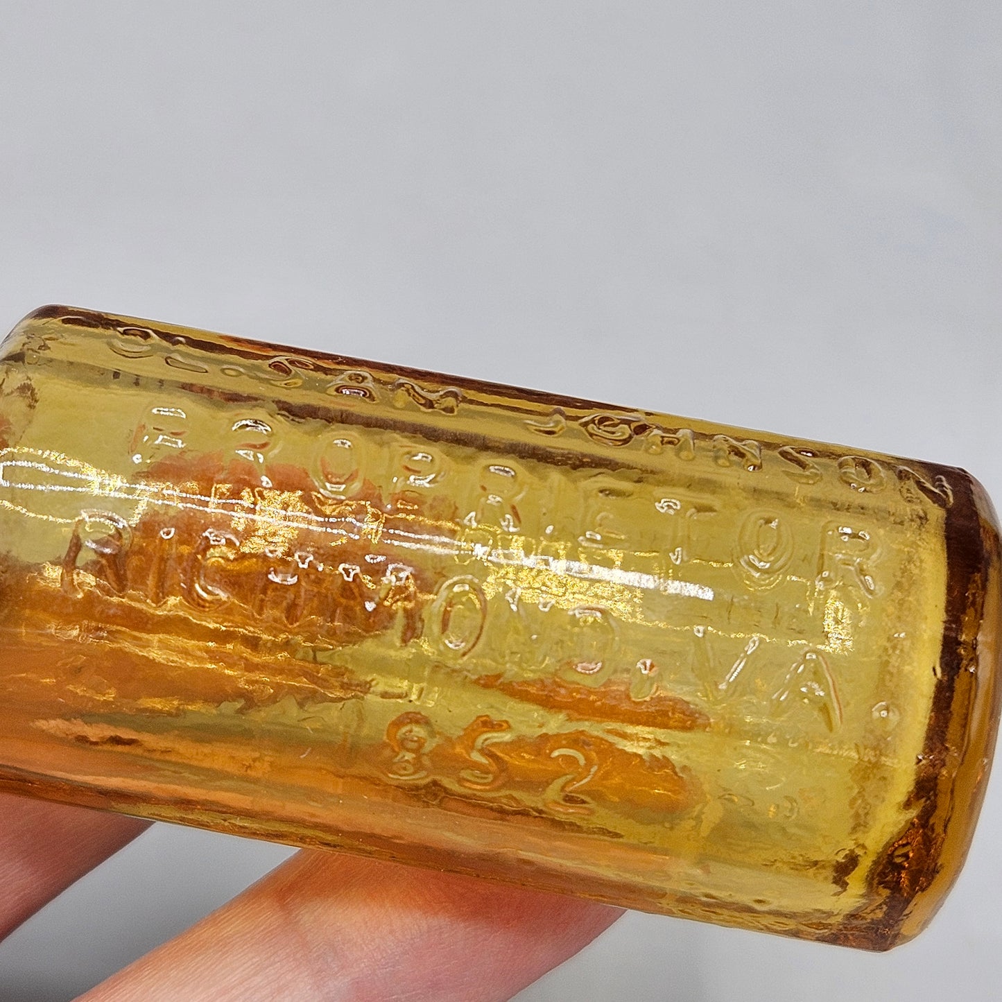 Col Sam Johnson A. Lancaster's Jaundice Bitters AMBER Glass Medicine Bottle 1852