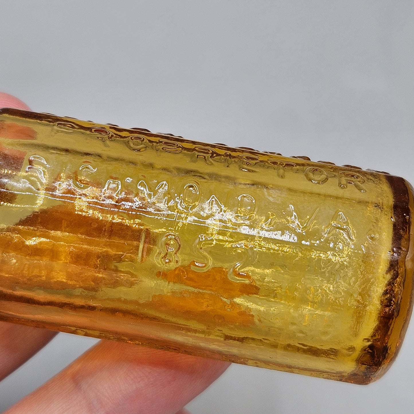 Col Sam Johnson A. Lancaster's Jaundice Bitters AMBER Glass Medicine Bottle 1852