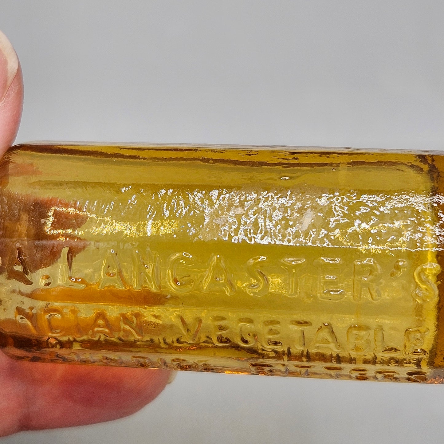 Col Sam Johnson A. Lancaster's Jaundice Bitters AMBER Glass Medicine Bottle 1852