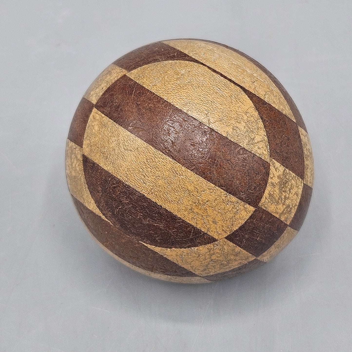 Antique Hand Made Turned Treen Wood Ball Sphere Harlequin Design