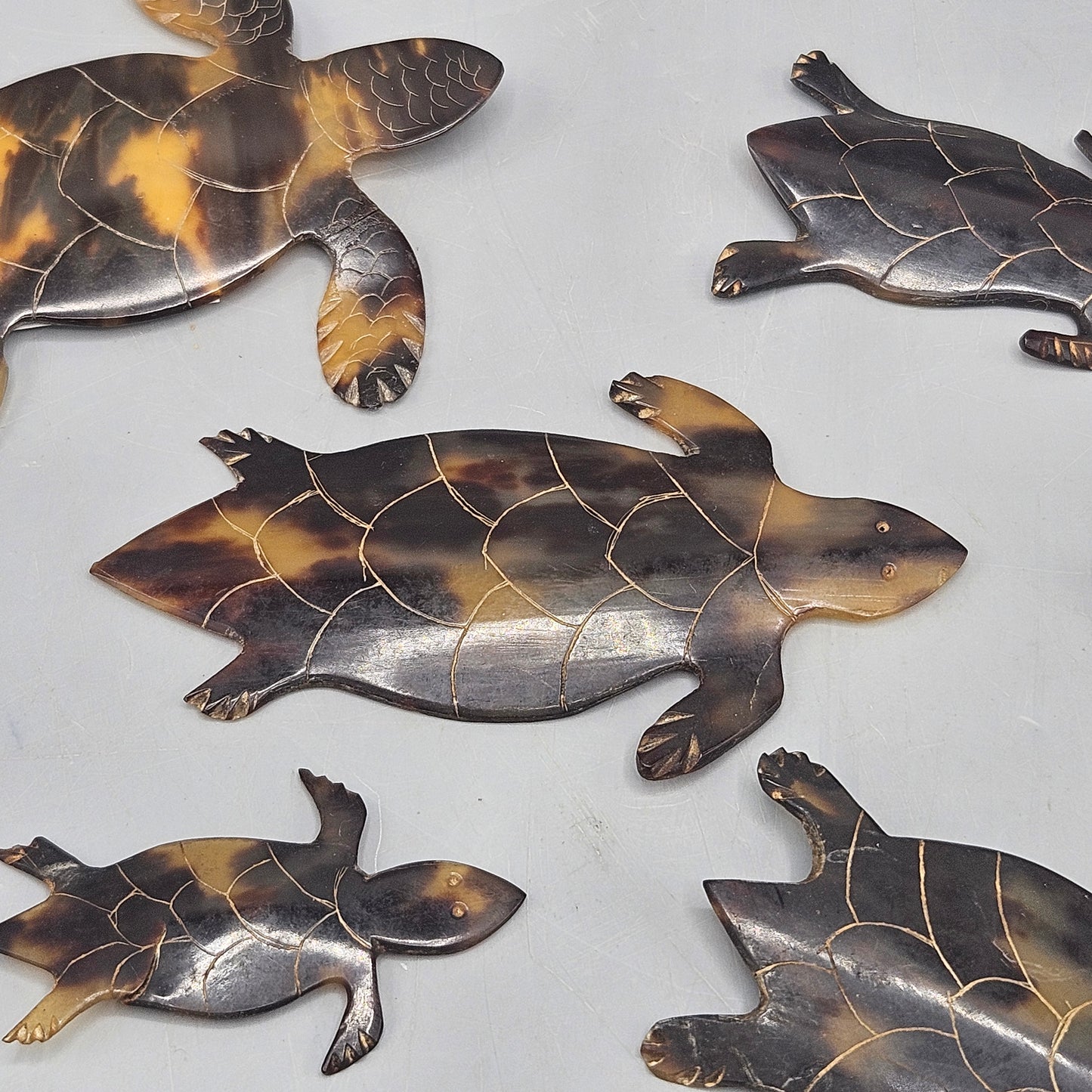 Set of 6 Tortoise Shell Turtle Figures from 1900's