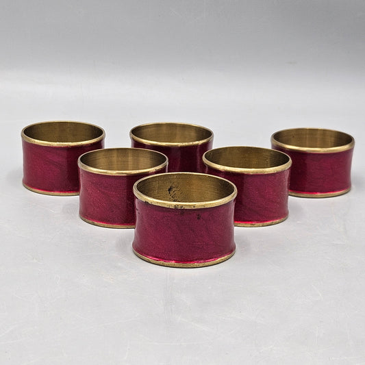 Set of 6 Brass & Enamel Napkin Rings